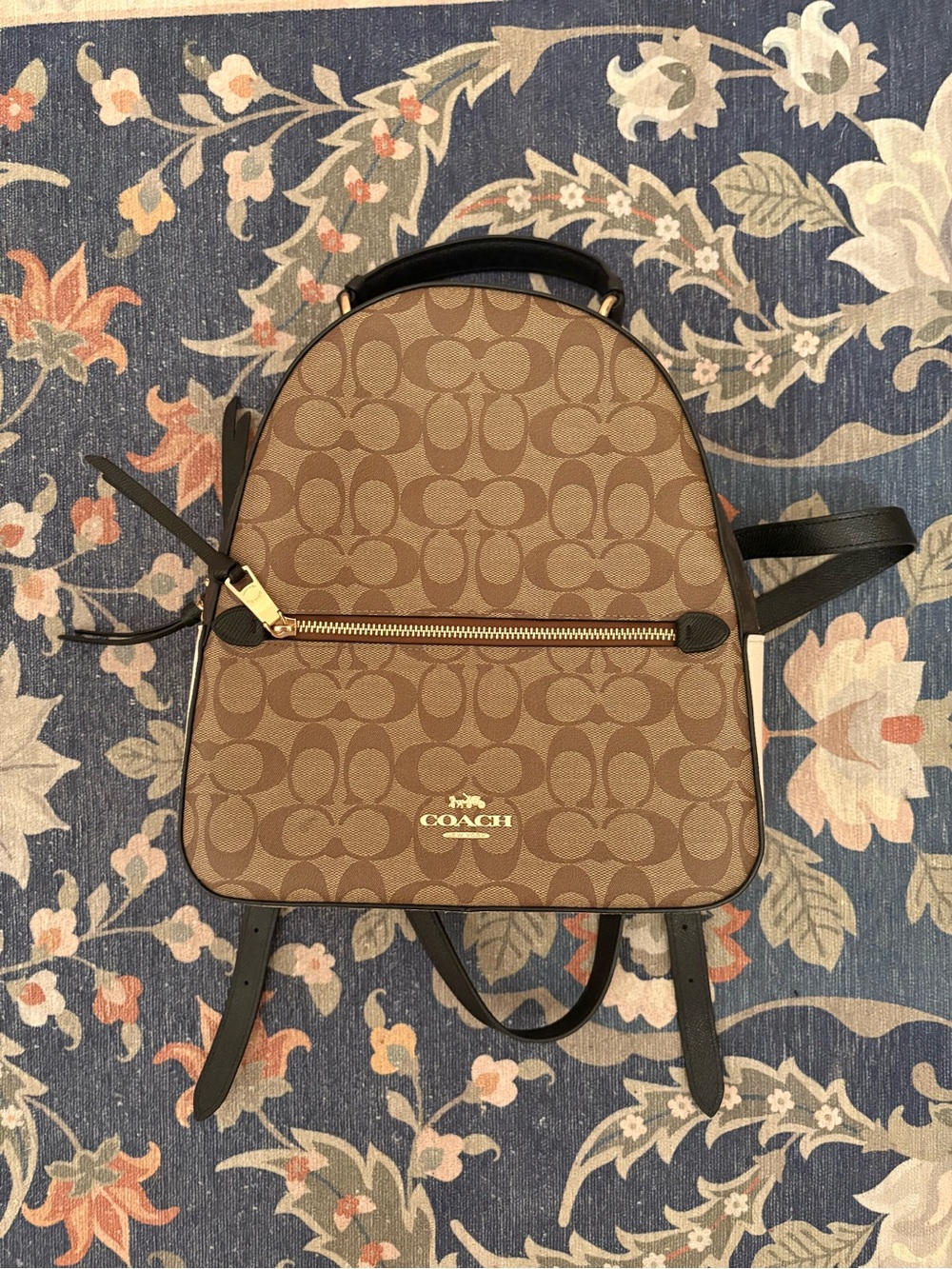 COACH BRAND NEW Brown Signature Canvas Medium sized Backpack with Black Trim